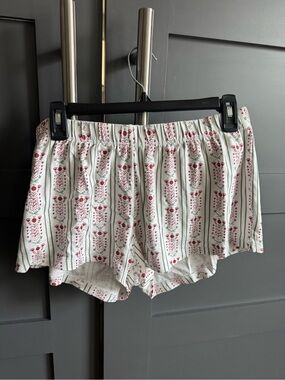 Lake Pajamas Floral Printed Elastic Waist PajamasShorts - White with Red Pattern